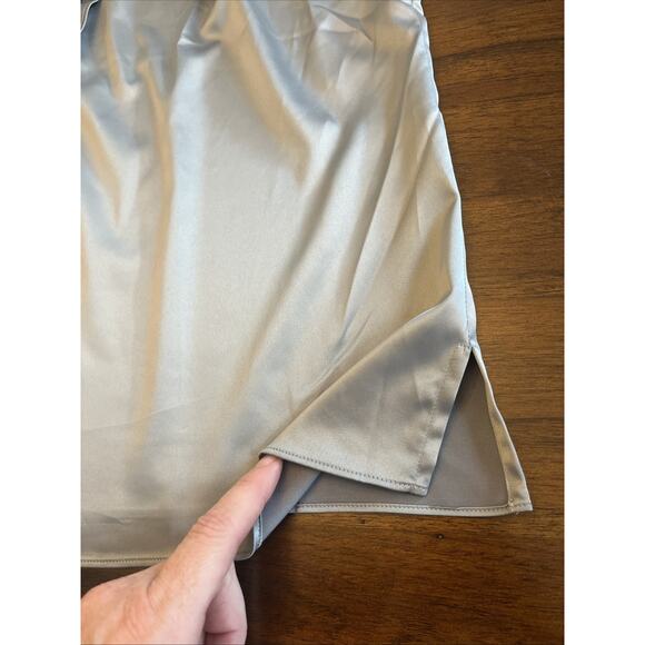 NWT Talbots Women Silver Gray Satin Button Up Frilly Sleeveless Top Sz X Whimsy - Picture 3 of 7